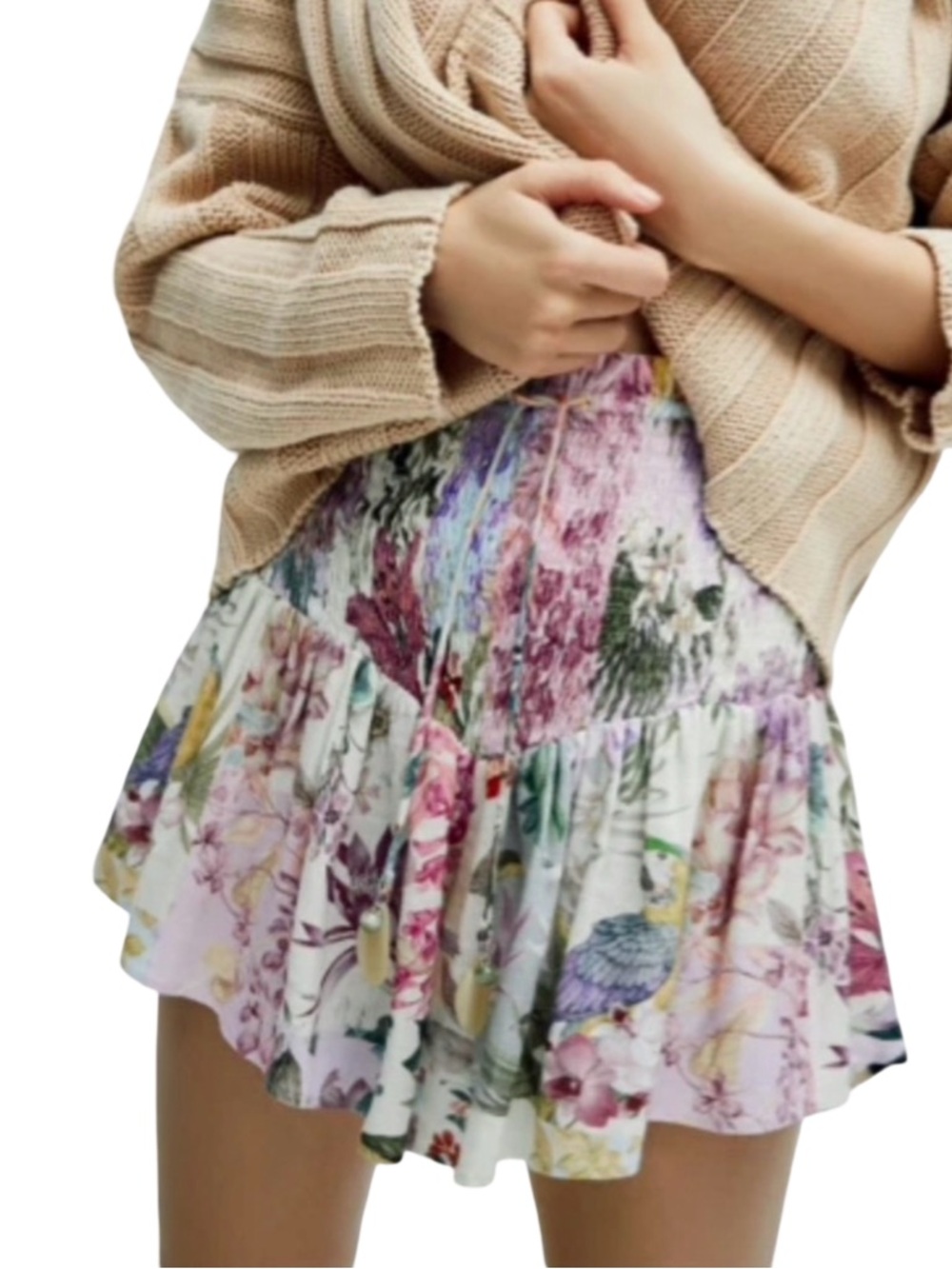 Blogger’s Favorite ZARA Linen Floral Smocked Shorts ‘mini skirt style’ - Size XS